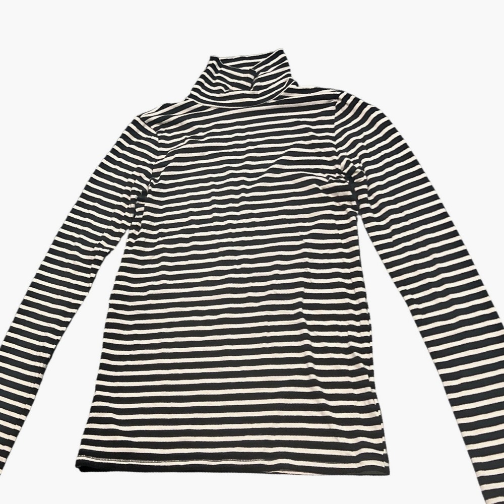 Gap Womens Soft Striped Long Sleeve Turtleneck Mock Neck Top Black White Small